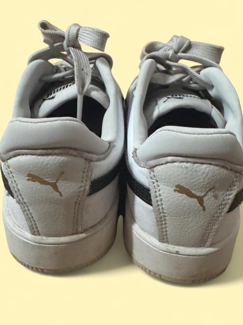 Puma Kids White Sneakers with Black Stripe and Gold Puma